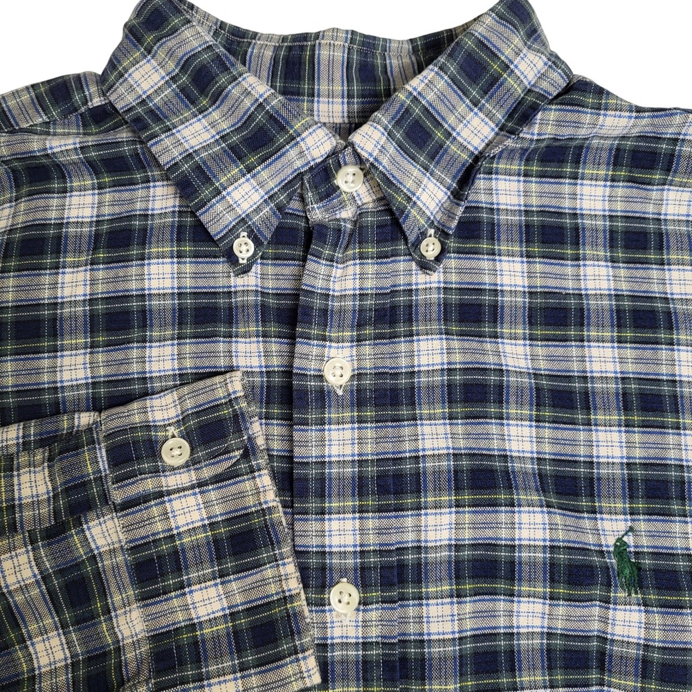 Polo Ralph Lauren Mens Large Plaid Button‎ Down Shirt Long Sleeve Green Pony n